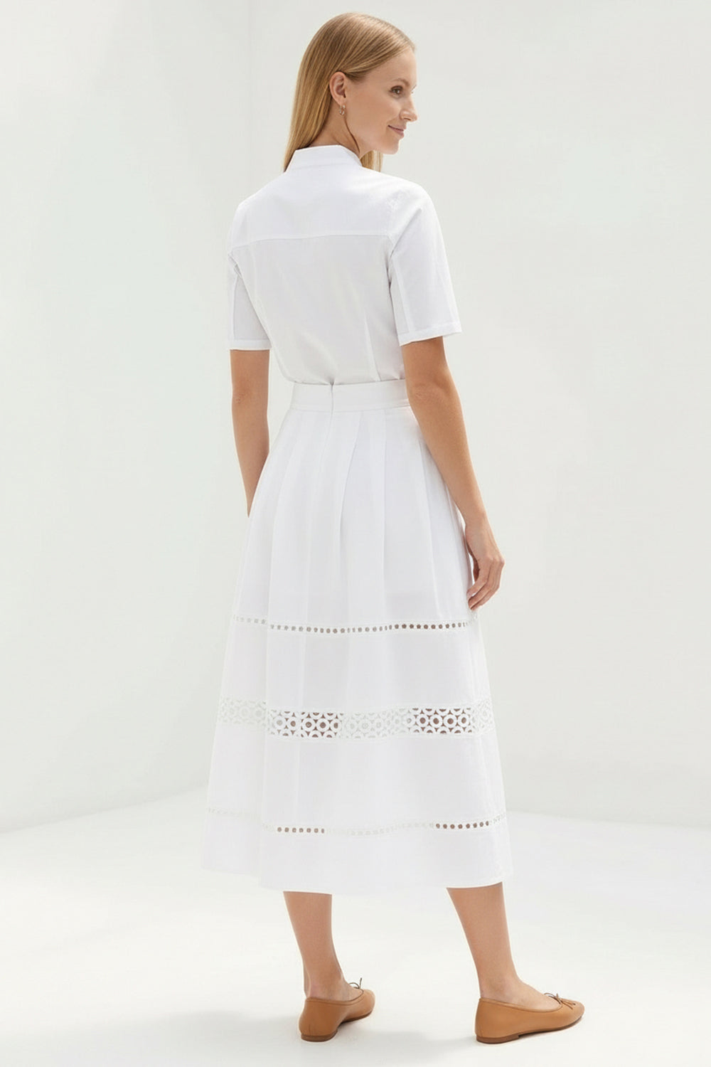 Broderie Detail Midi Karsyn Skirt - WHITE