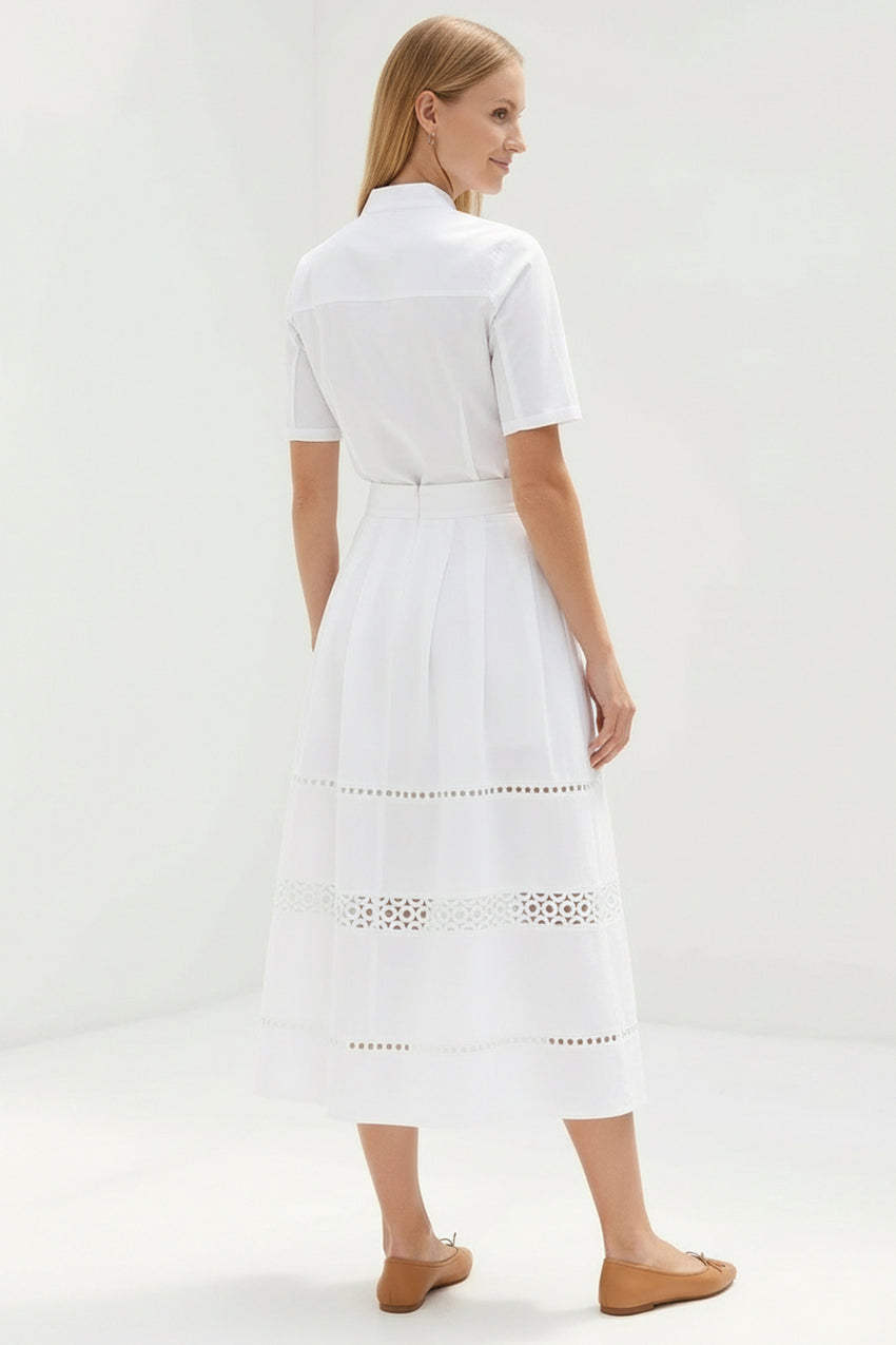 Broderie Detail Midi Karsyn Skirt - WHITE