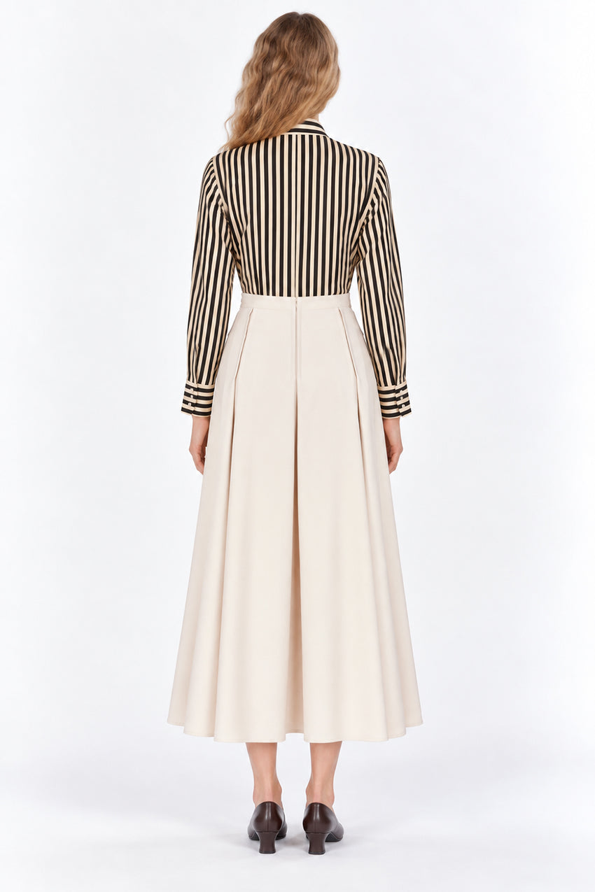 Ruffle Stand Collar Long Sleeve Shirt - BROWN BEIGE