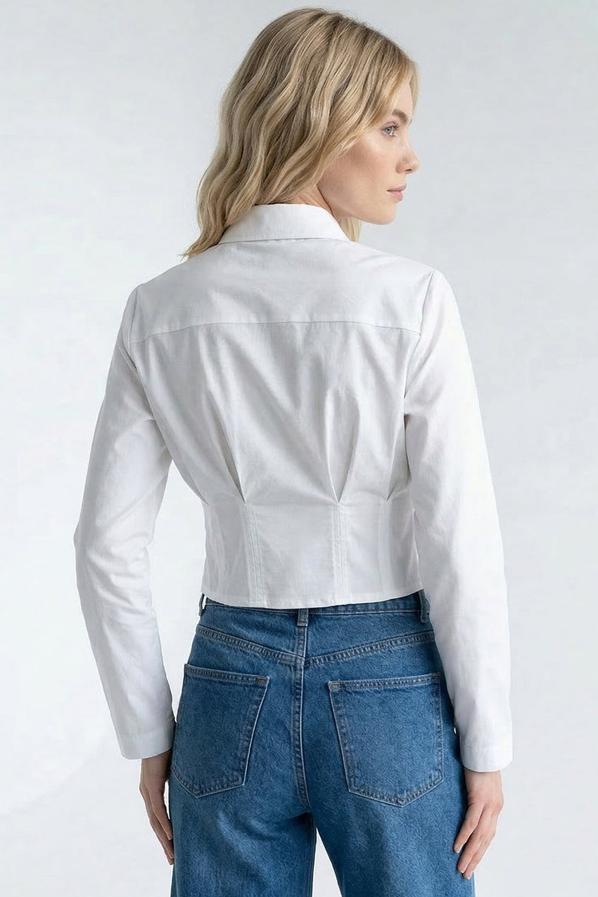 Long Sleeve Crop Shirt - WHITE