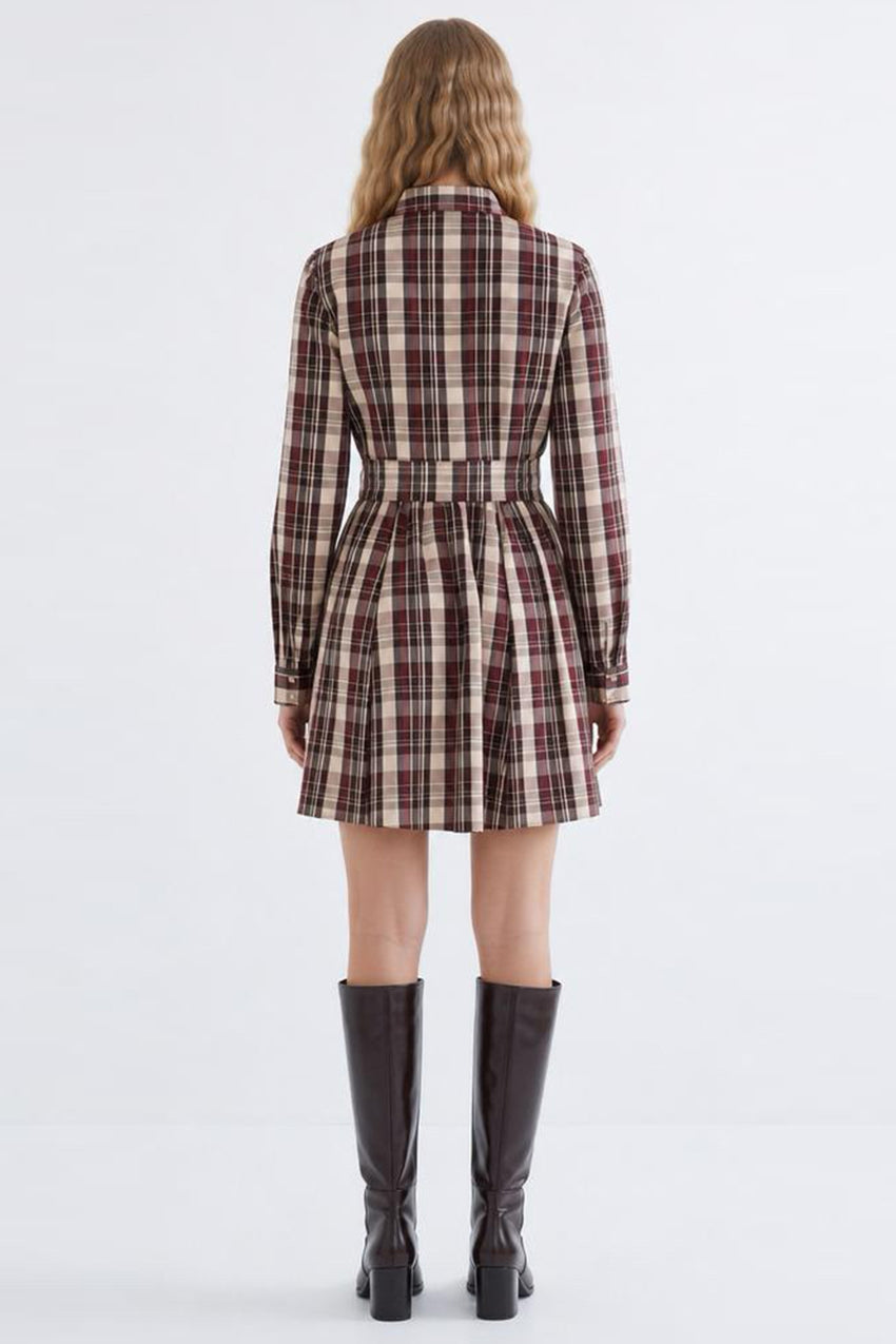 Ruched Waist Mini Dress with Belt and Zipper - MULTICOLOR