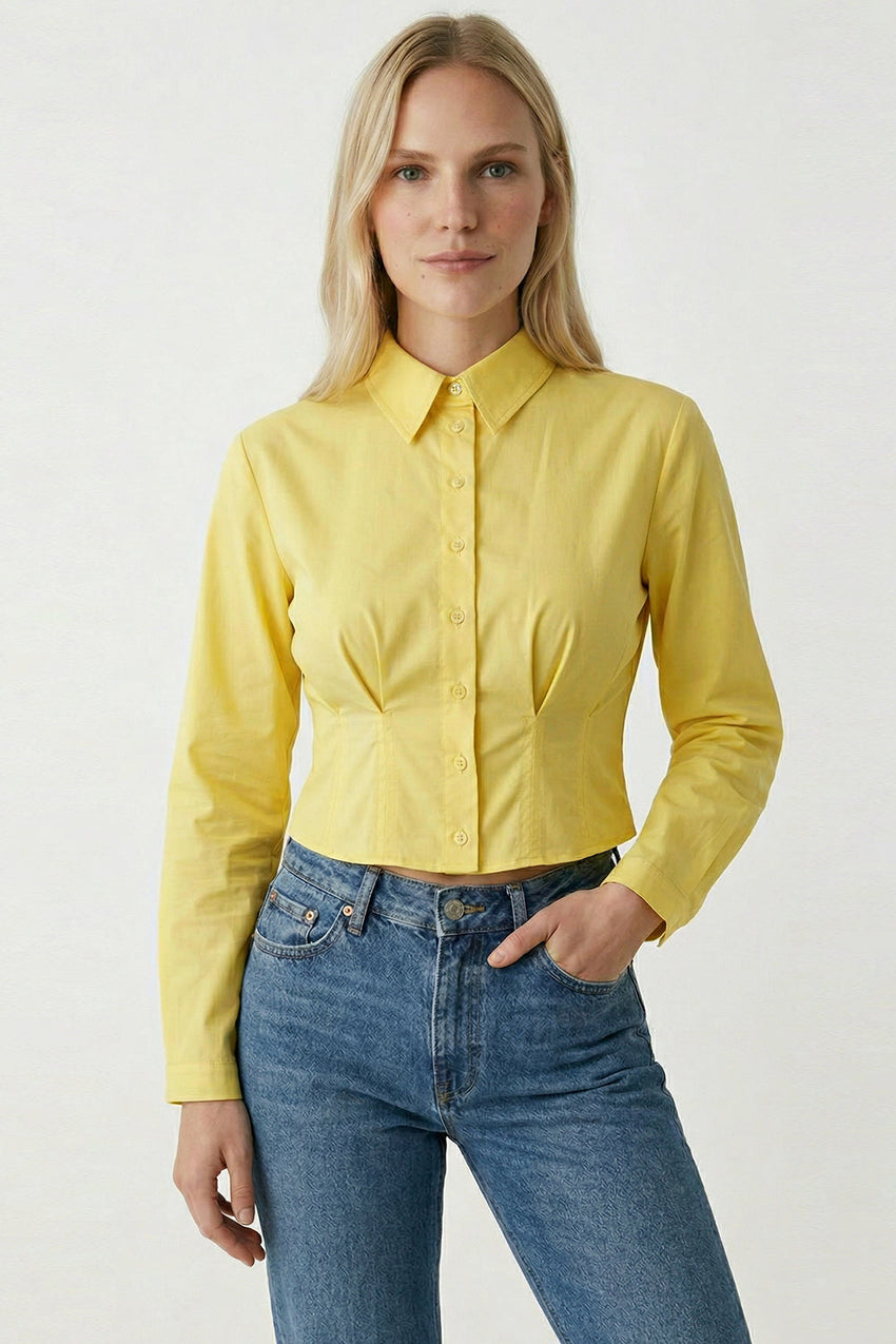 Felicia Long Sleeve Crop Shirt - YELLOW