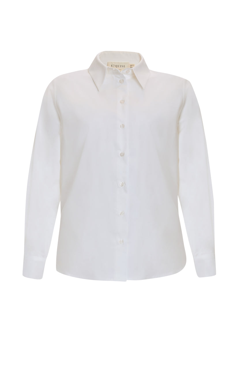 Long Sleeve Buttoned Woven Bone-Colored Shirt
