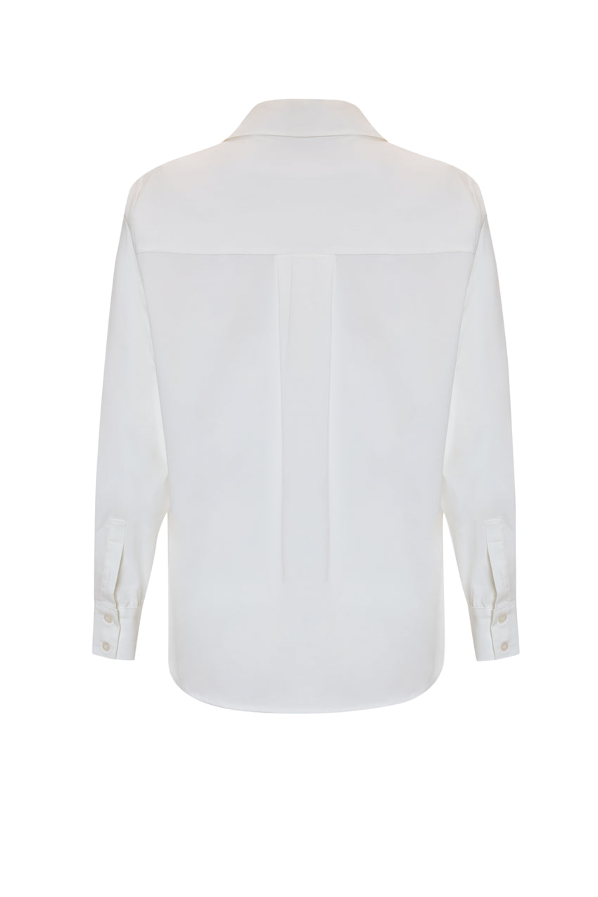 Long Sleeve Buttoned Woven Bone-Colored Shirt