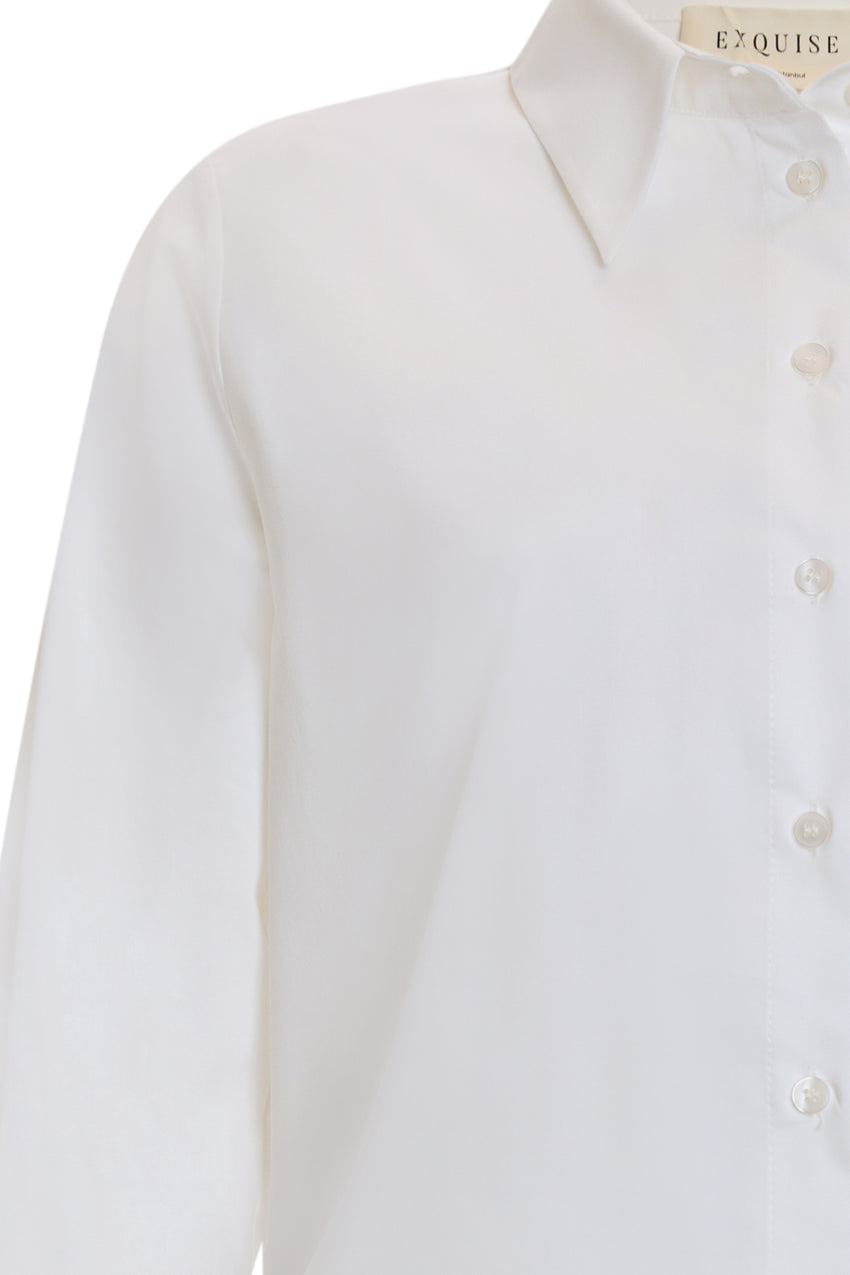 Long Sleeve Buttoned Woven Bone-Colored Shirt