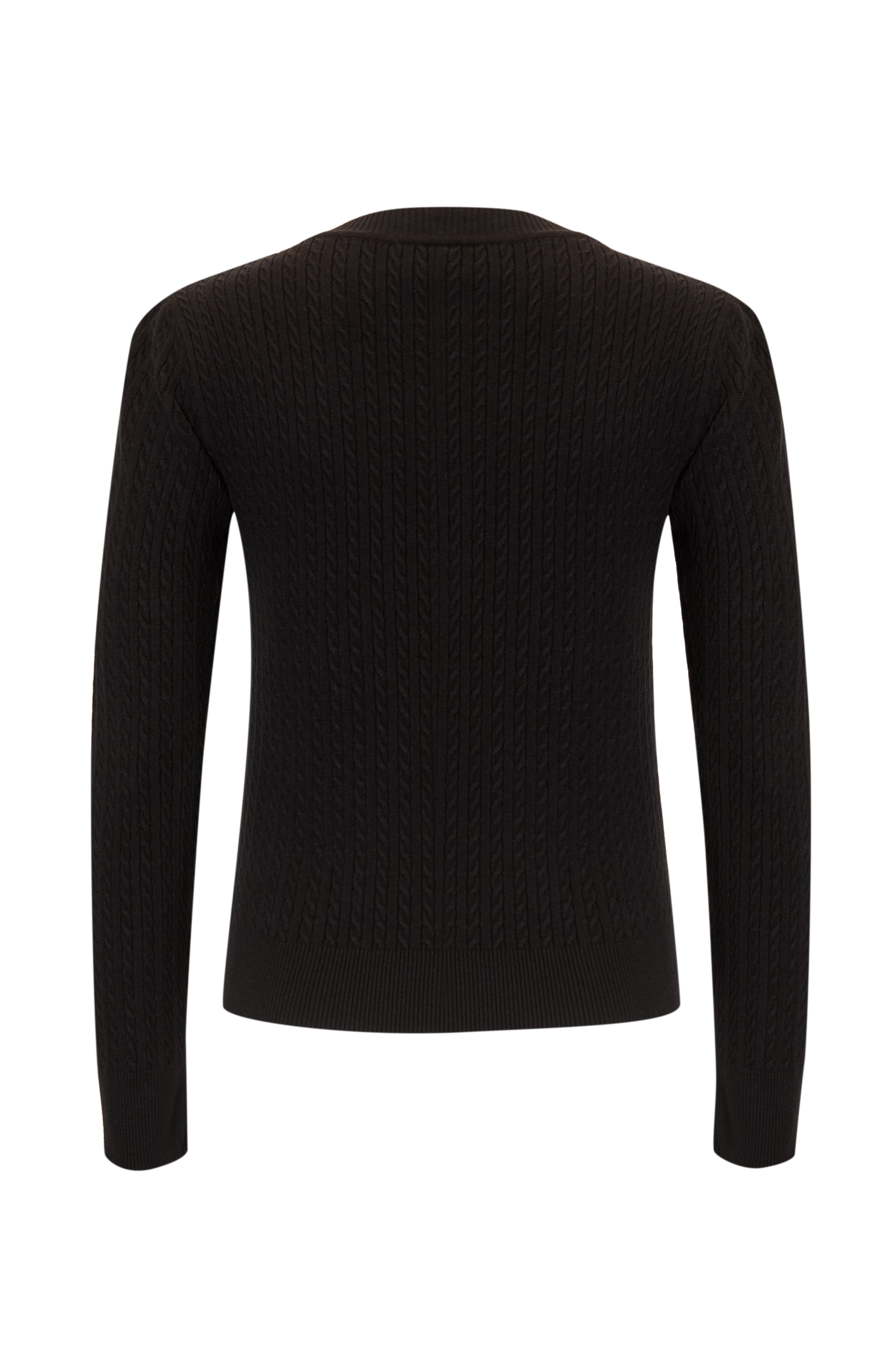 Long Sleeve Crew Neck Black Knit Sweater with Floral Embroidery