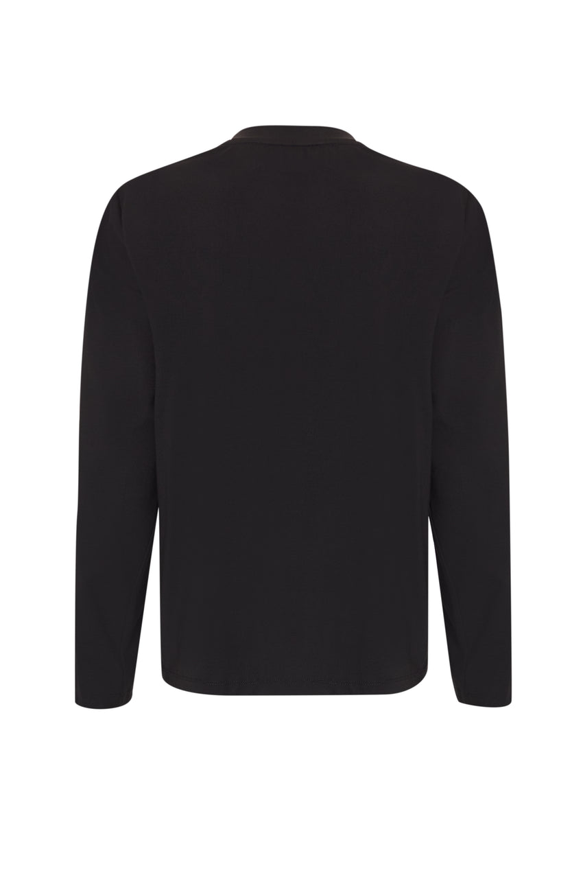 Crew Neck Long Sleeve Black Embroidered Woven Blouse