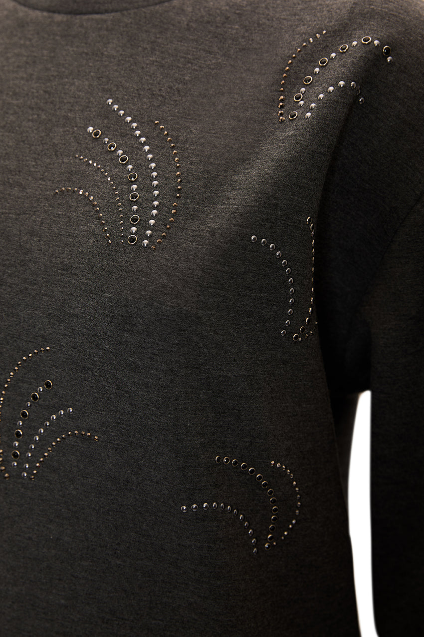 Statement Patterned Sweatshirt with Crystal Embellishments