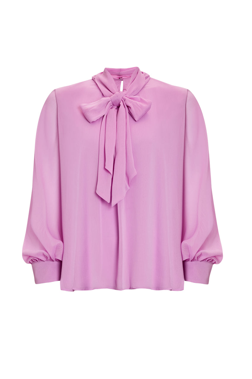 Patterned Scarf Neck Long Sleeve Regular Blouse