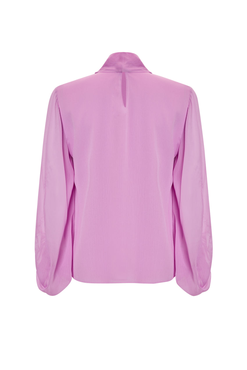 Patterned Scarf Neck Long Sleeve Regular Blouse