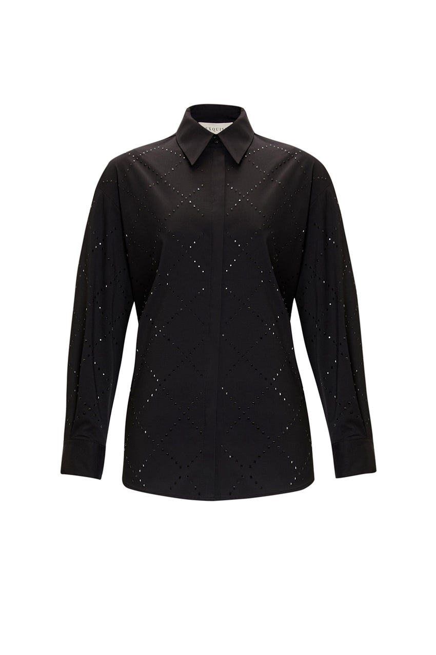 High Waist Slim Fit Woven Black Pants