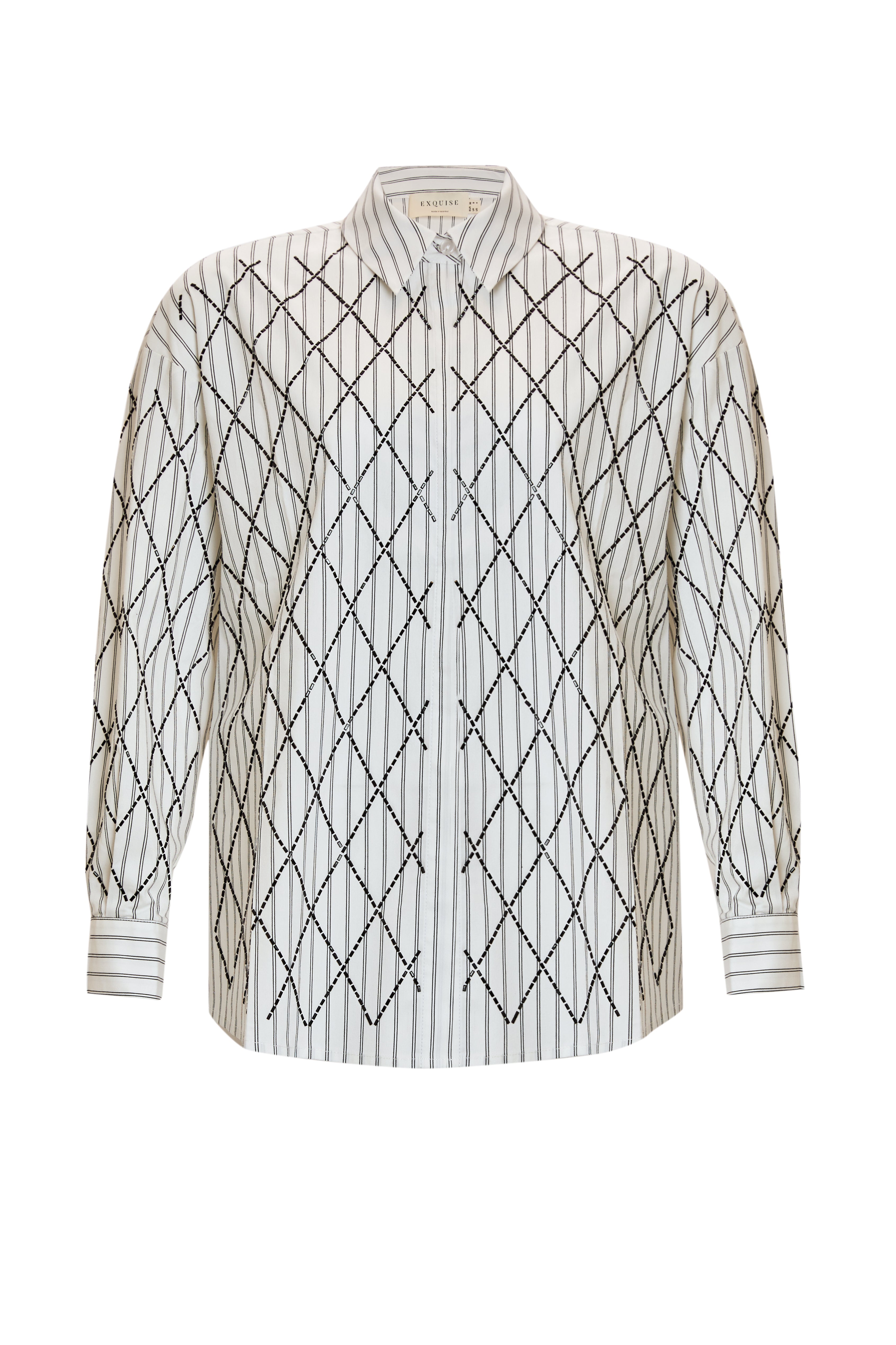 Long Sleeve Regular Woven Shirt with Geometric Embroidery Details