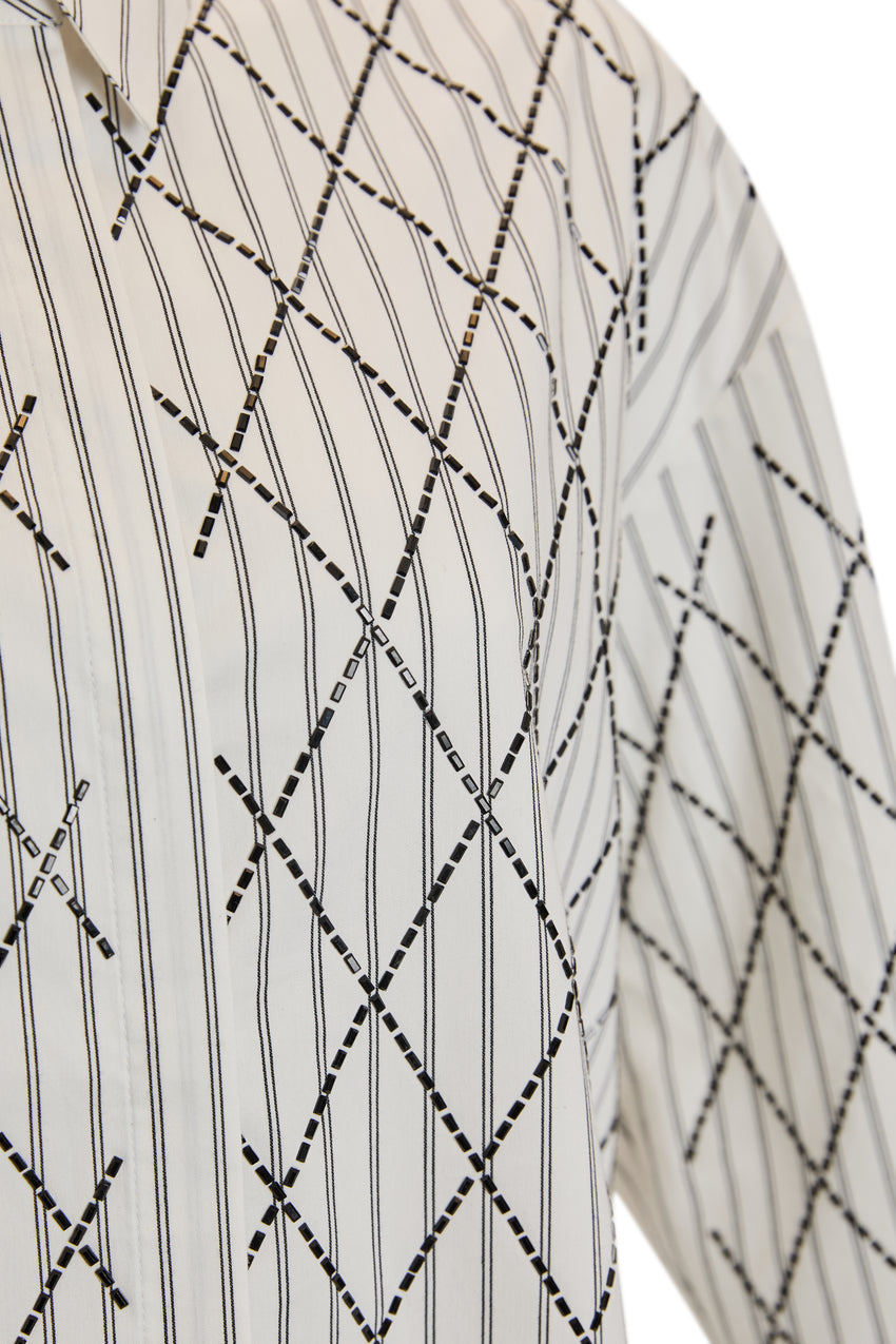 Long Sleeve Regular Woven Shirt with Geometric Embroidery Details