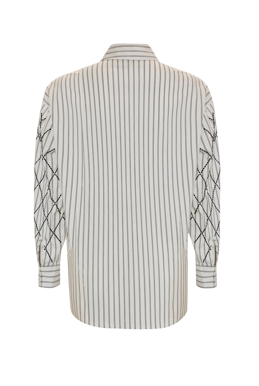 Long Sleeve Regular Woven Shirt with Geometric Embroidery Details