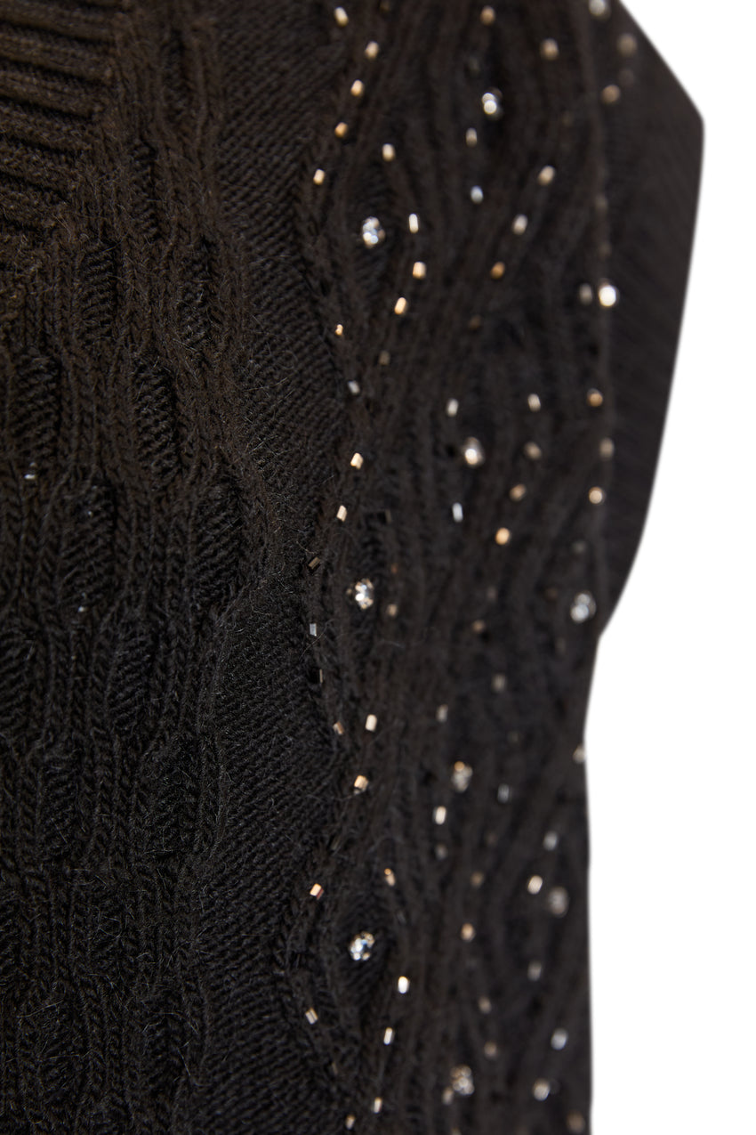 Adoria Black V-Neck Cable Knit Sweater