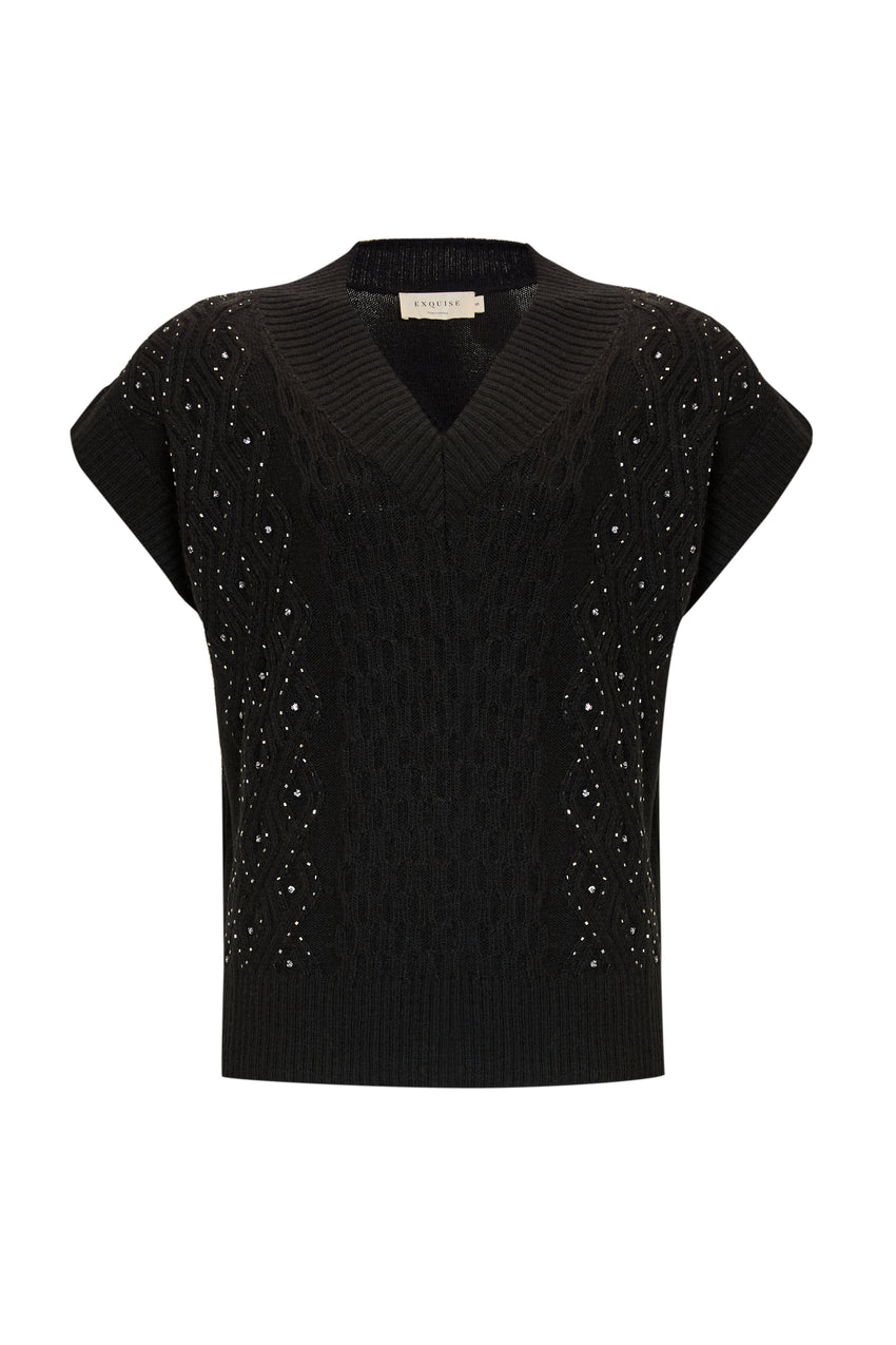Adoria Black V-Neck Cable Knit Sweater