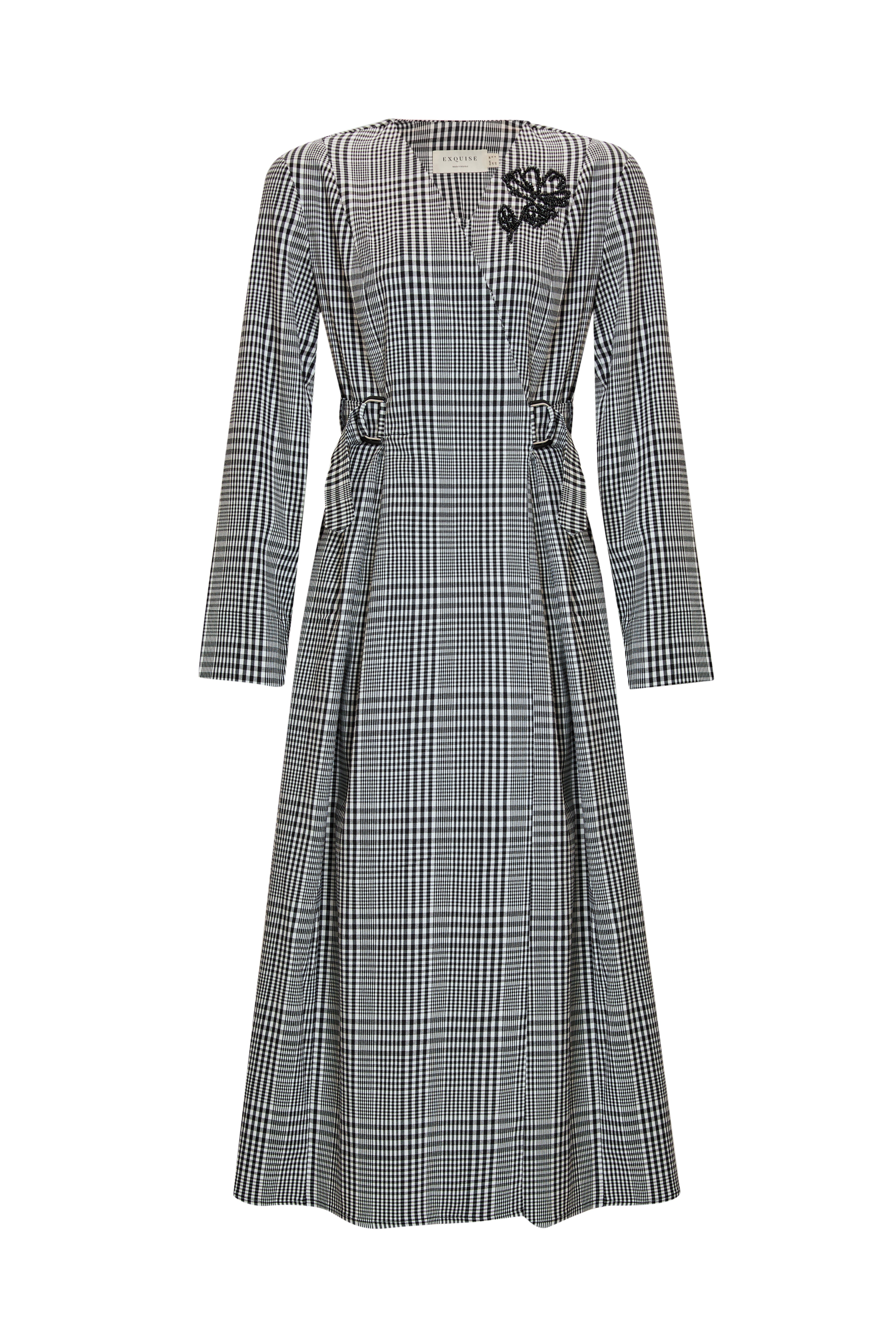 Aila Multi Print 3/4 Sleeve Notched Lapel Dress with Pockets and Belted Waist