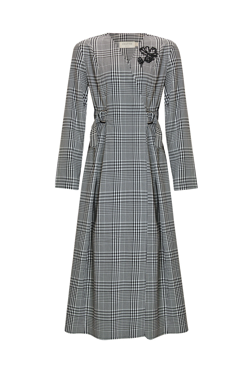 Aila Multi Print 3/4 Sleeve Notched Lapel Dress with Pockets and Belted Waist