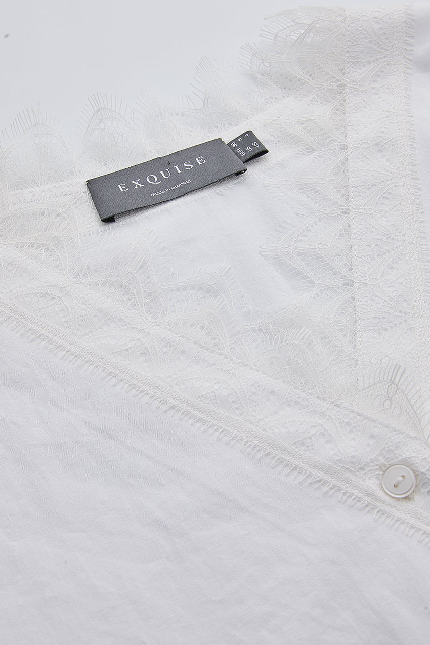 Kinsey V Neck Poplin Shirt - BONE
