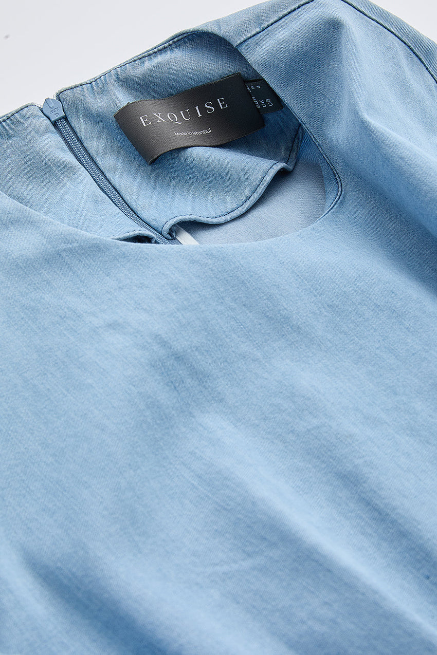 Crew Neck Short Sleeve Mini Dress - BLUE
