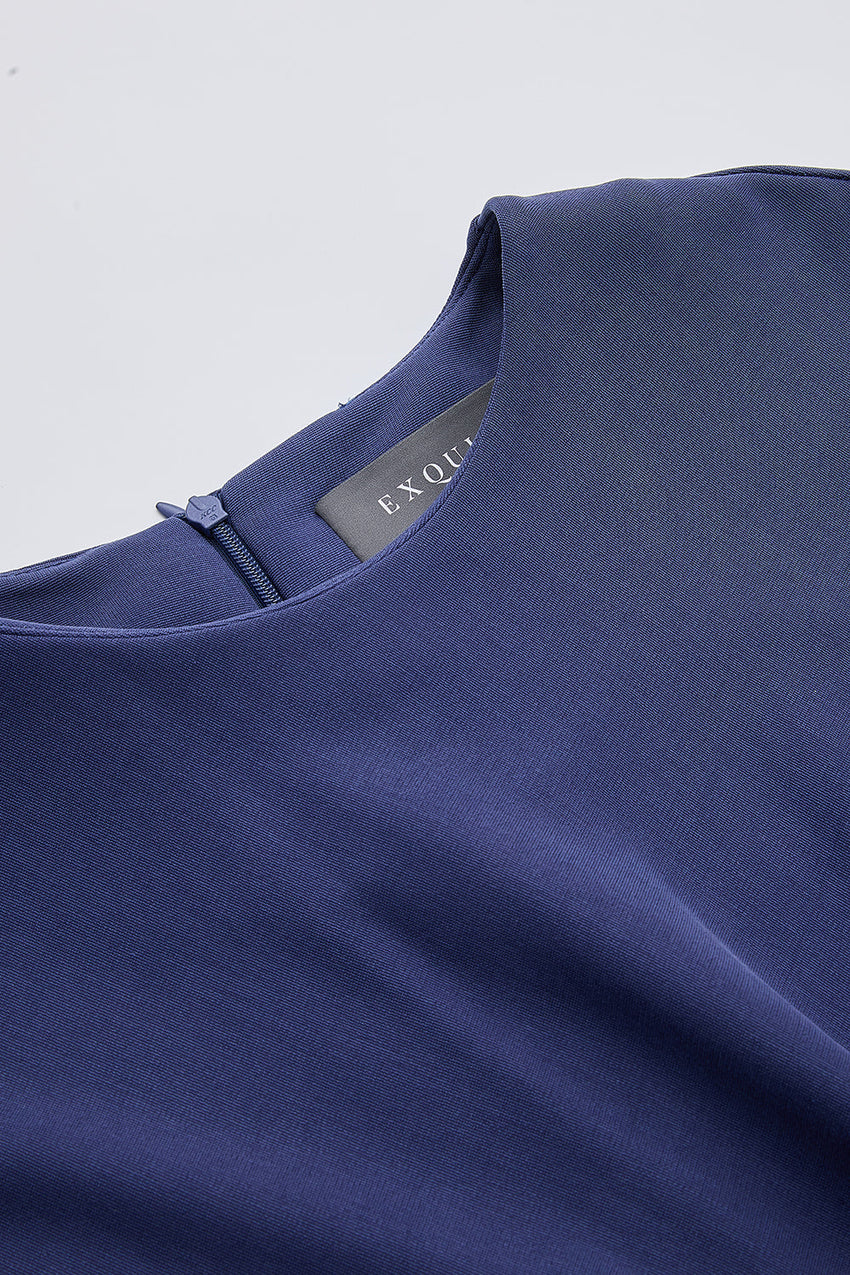 Zip Up Knit Midi Dress - NAVY BLUE