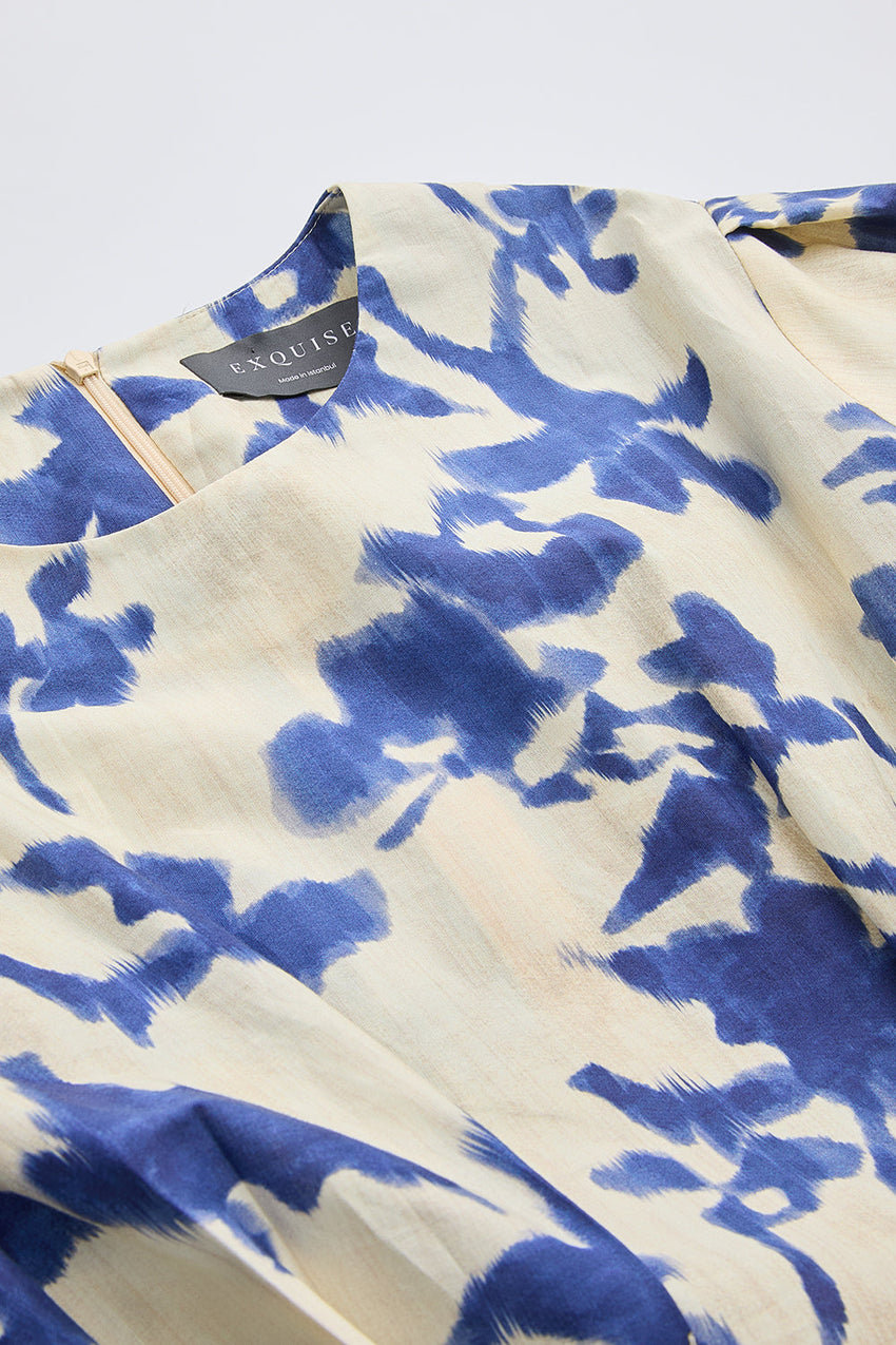 Puff Sleeve Mini Dress with Pockets - ROYAL BLUE-BONE