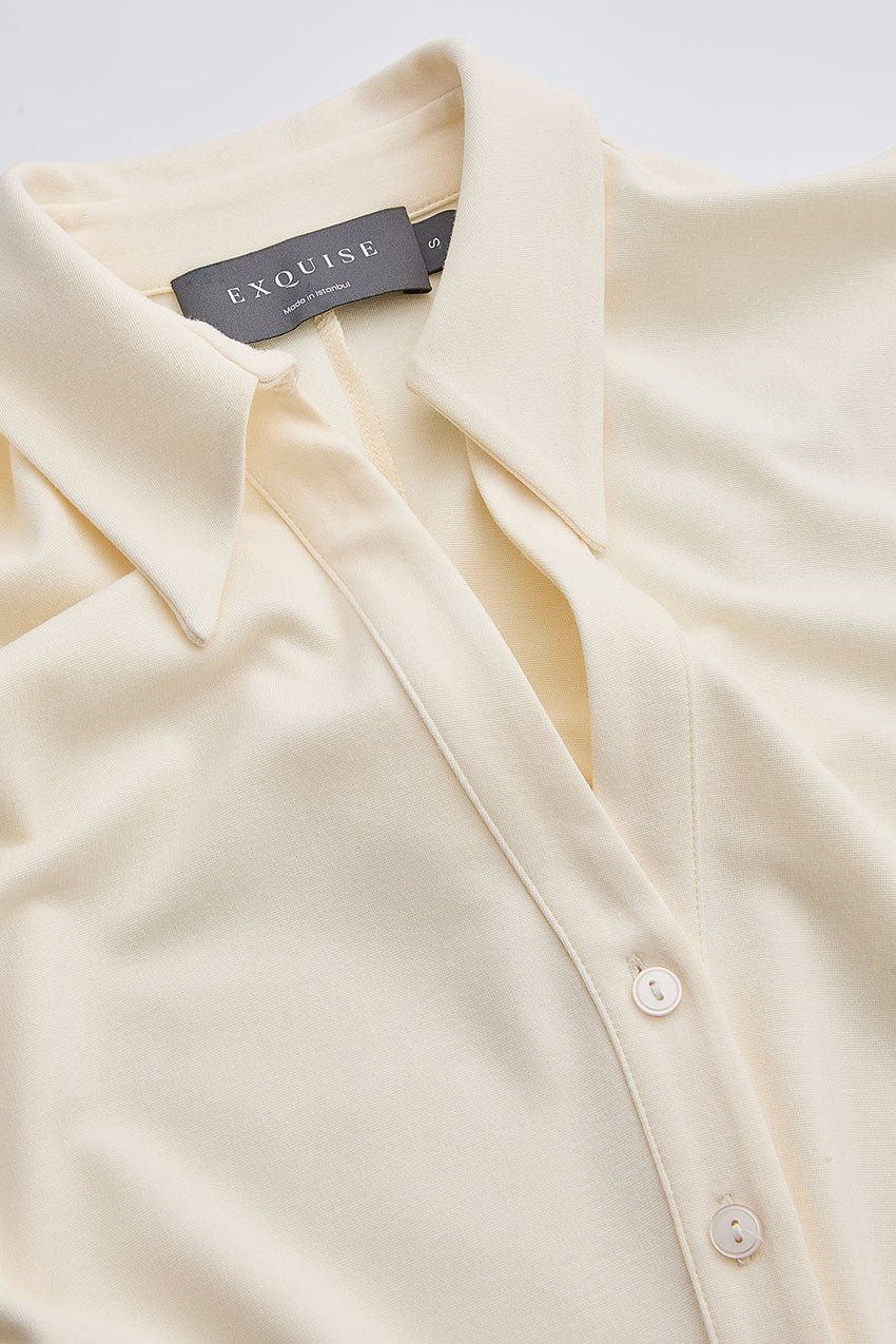 Slim Shirt Collar Dress - KHAKI
