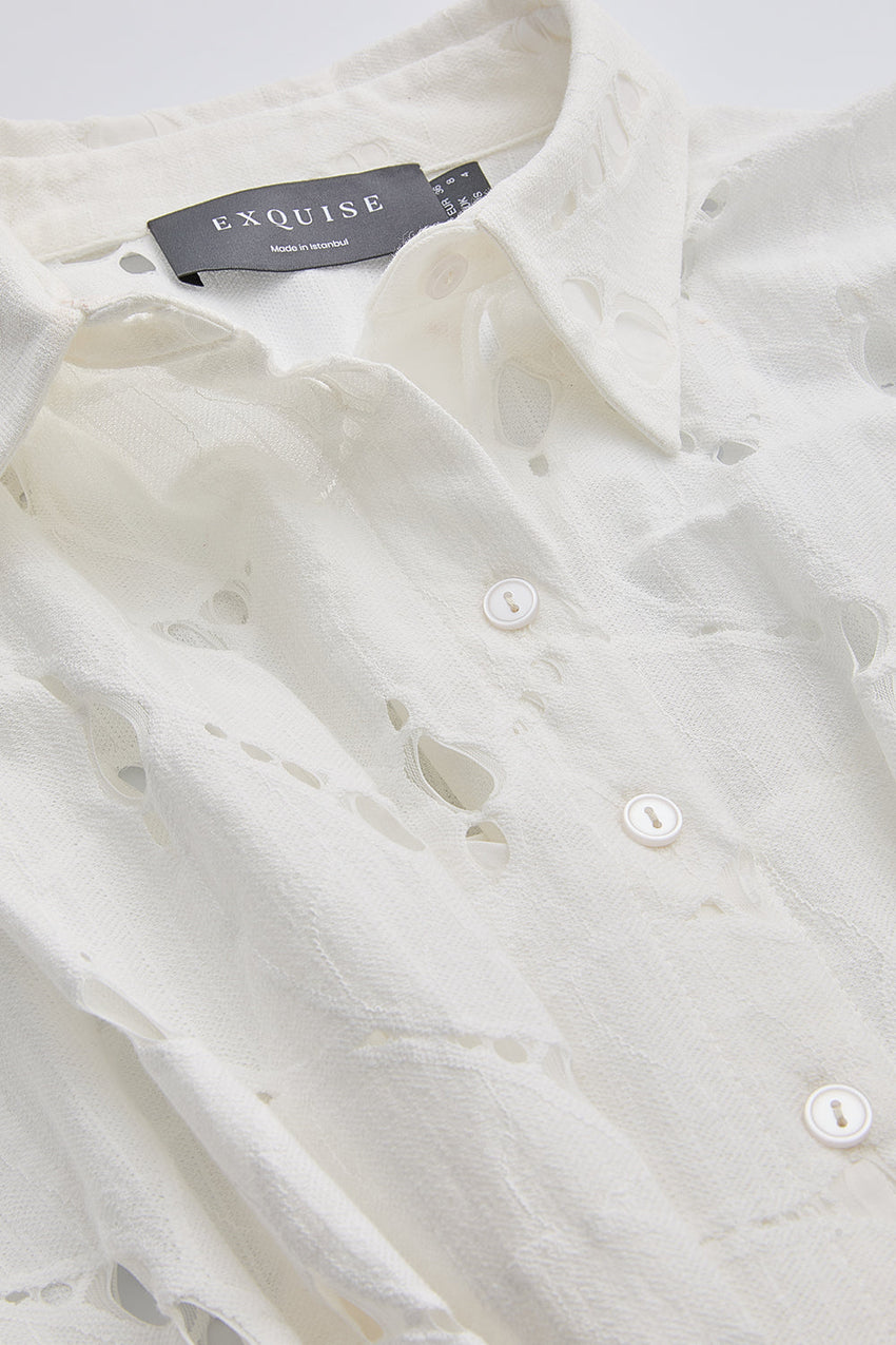Slim Short Sleeve Mini Dress - ECRU