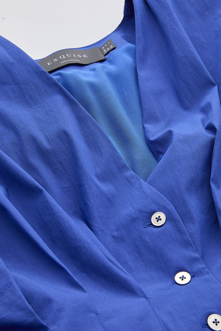 V Neck Short Sleeve Midi Dress - ROYAL BLUE