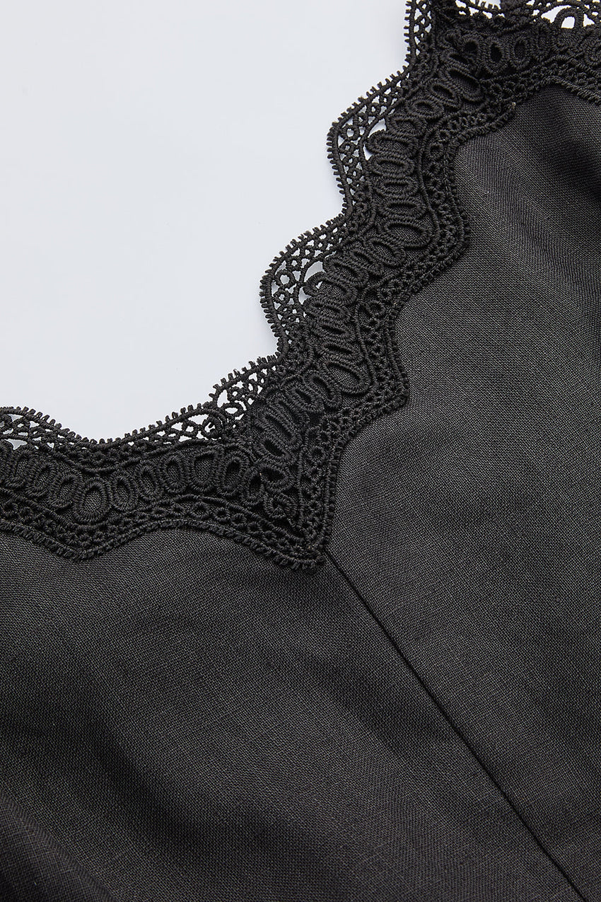 Linen Midi Dress  - BLACK