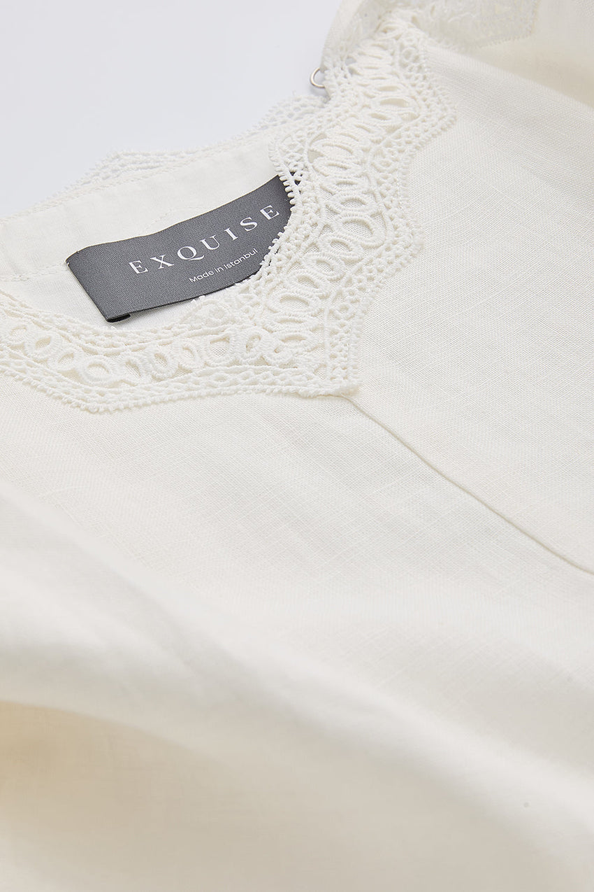 Linen Midi Dress  - WHITE