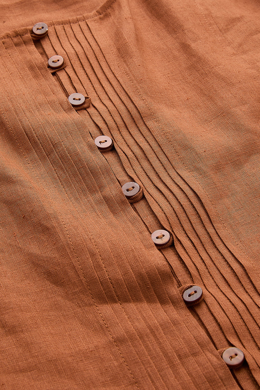 Edna Square Neck Linen Shirt - BROWN