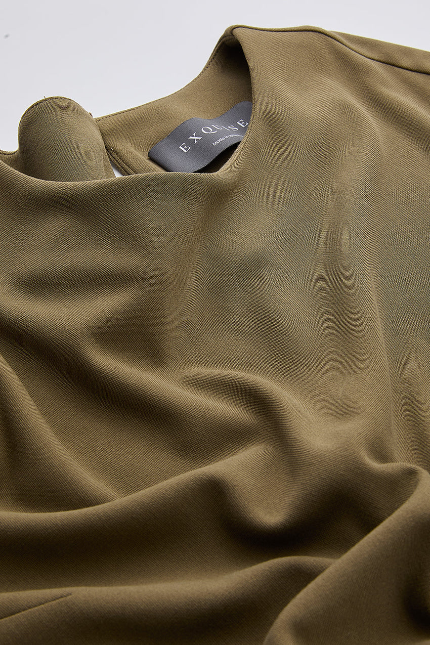 Crew Neck Knit Dress - KHAKI