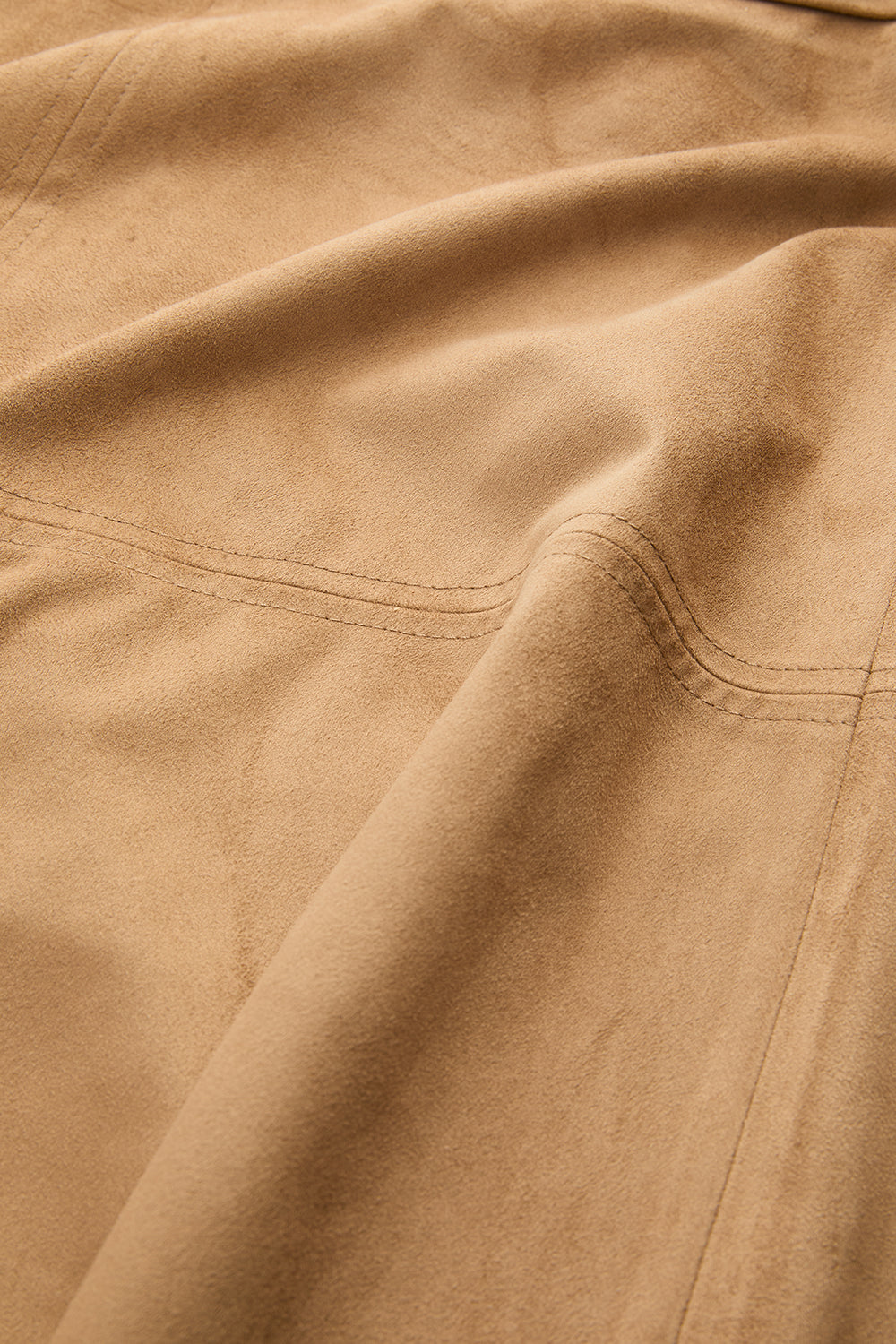 Stitch Detail Suede Midi Skirt with Zipper - CAMEL