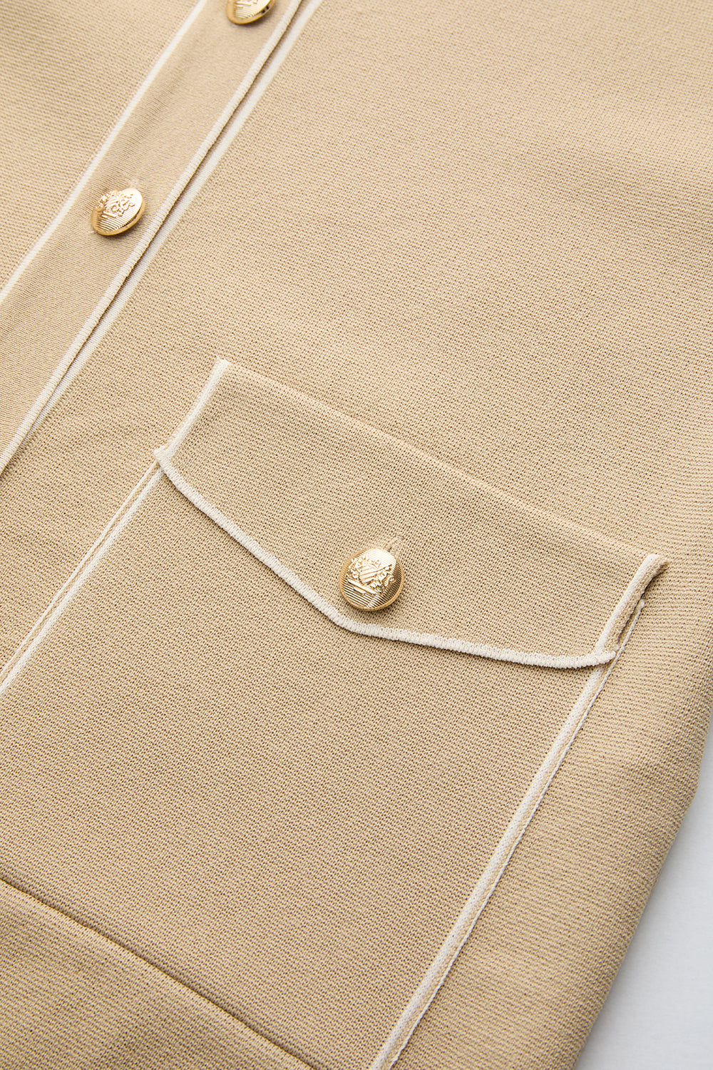 Round Neck Pocketed Knit Cardigan - BEIGE