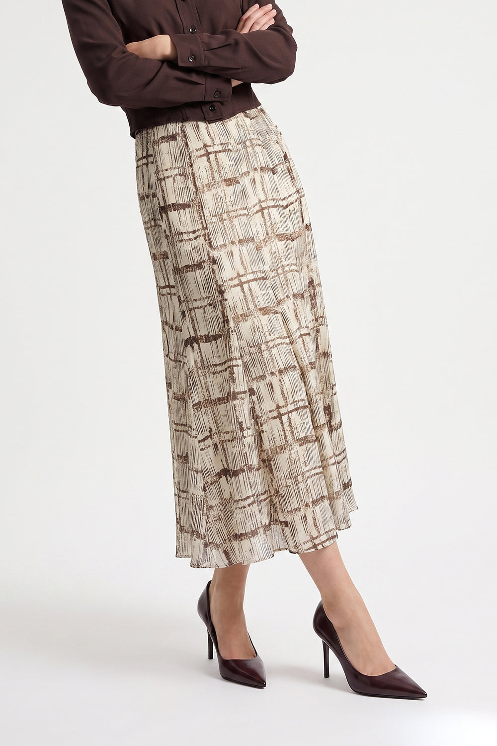 High Waisted Lined Flared Skirt with Zipper - MULTICOLOR