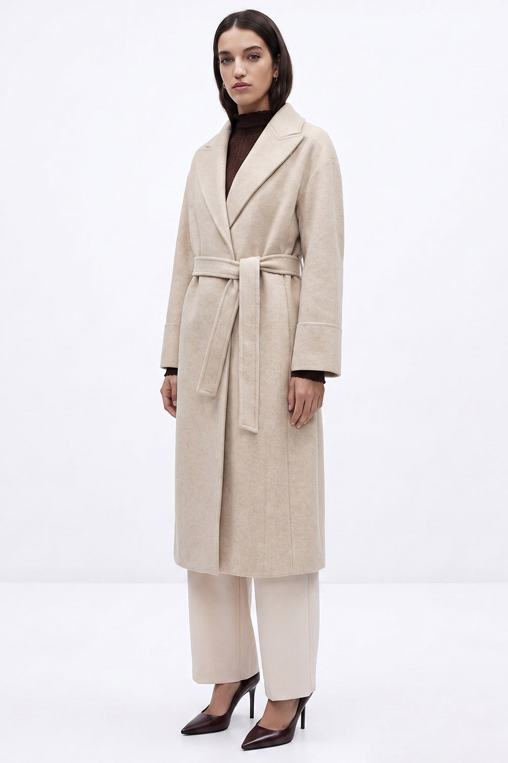 Raglan Sleeve Lined Coat with Belted Waist - ECRU