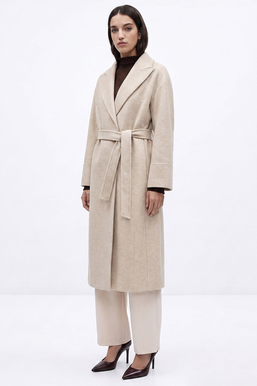 Raglan Sleeve Lined Coat with Belted Waist - ECRU