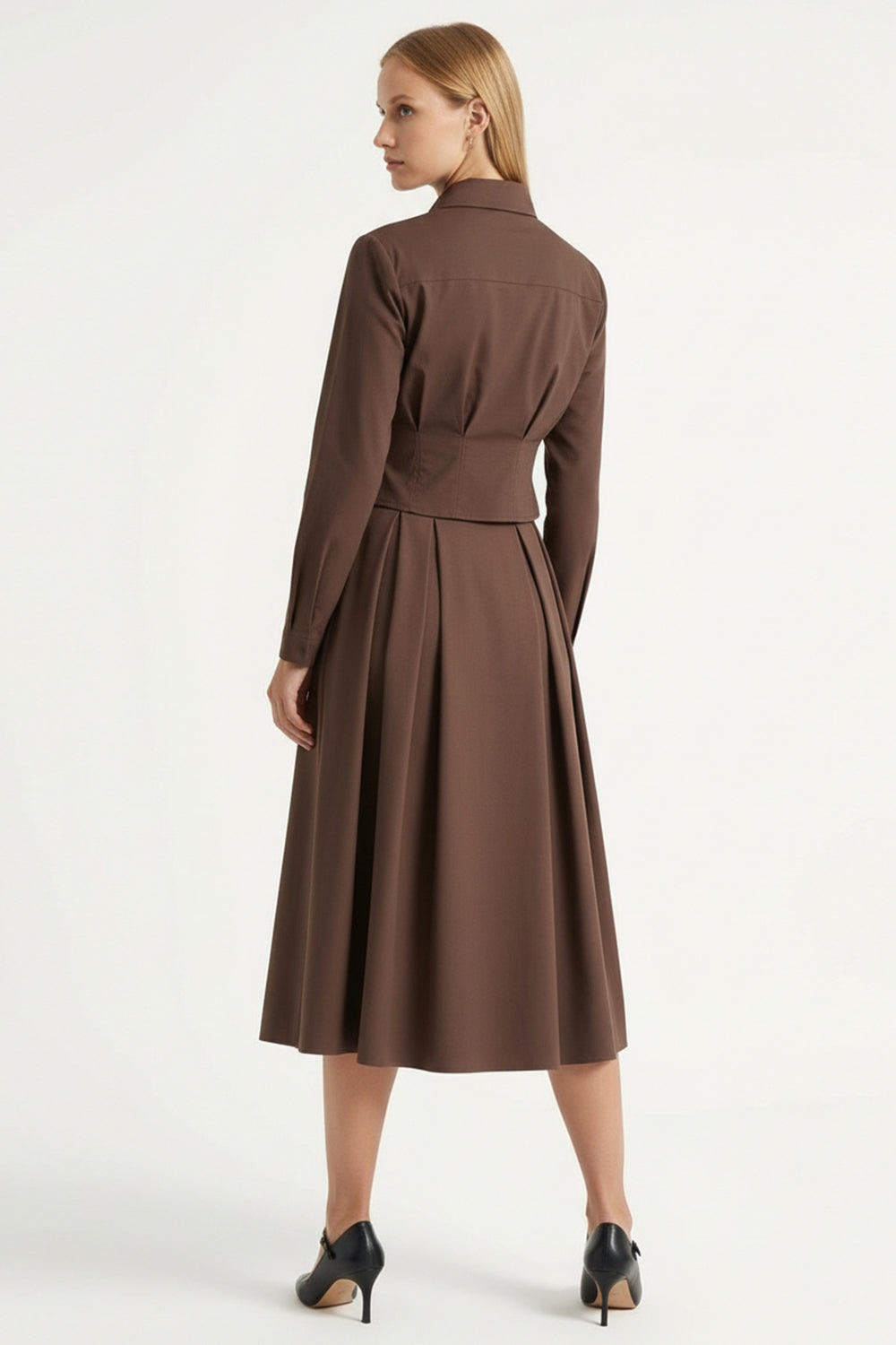 Long Sleeve Crop Shirt - BROWN