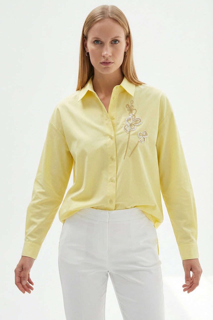 Bernetta Long Sleeve Cuffed Shirt - LIGHT YELLOW