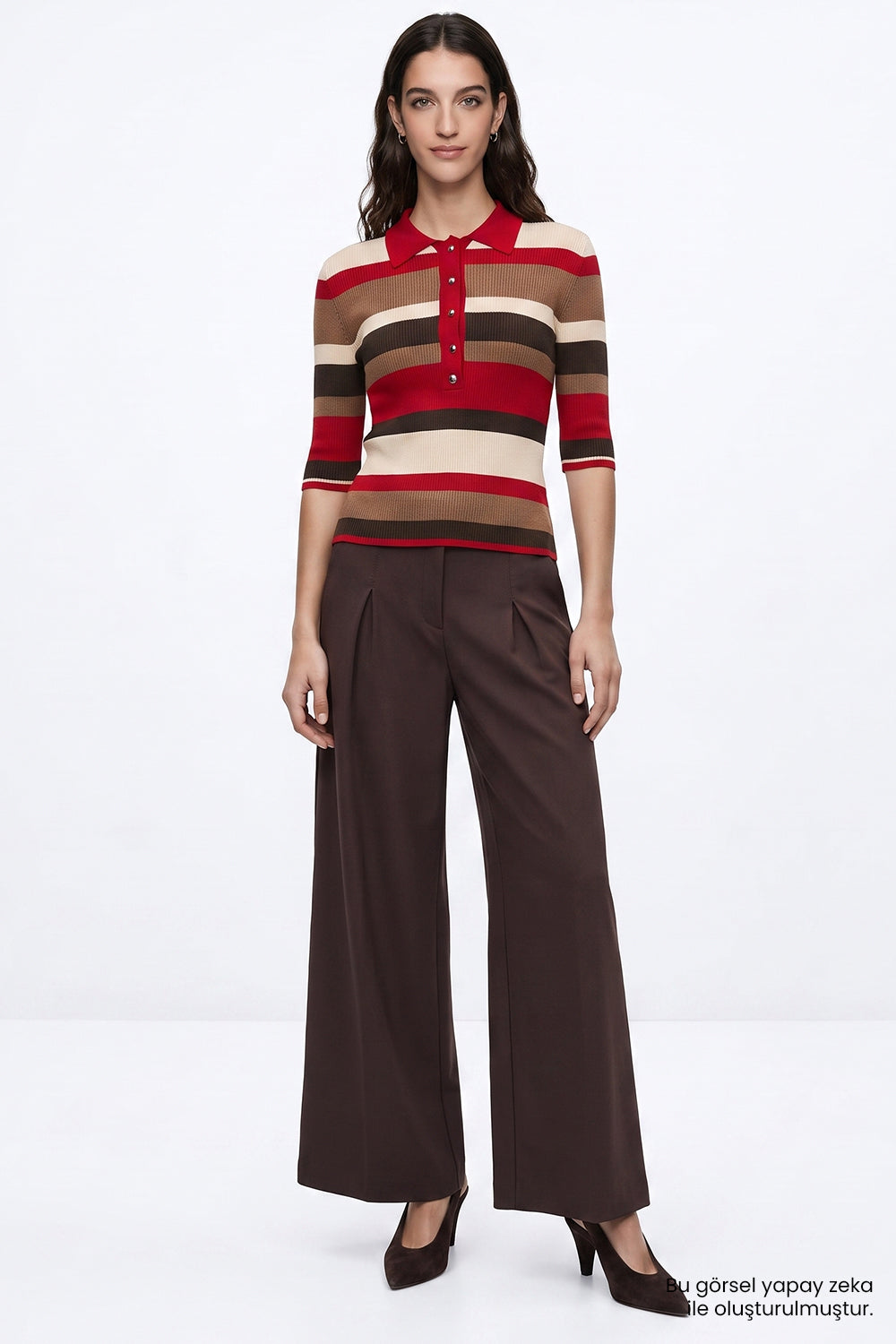 High Waisted Wide Leg Pleated Trousers - BROWN