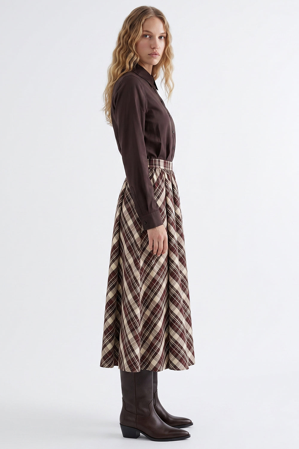 Pleated Midi Skirt with Pockets - MULTICOLOR