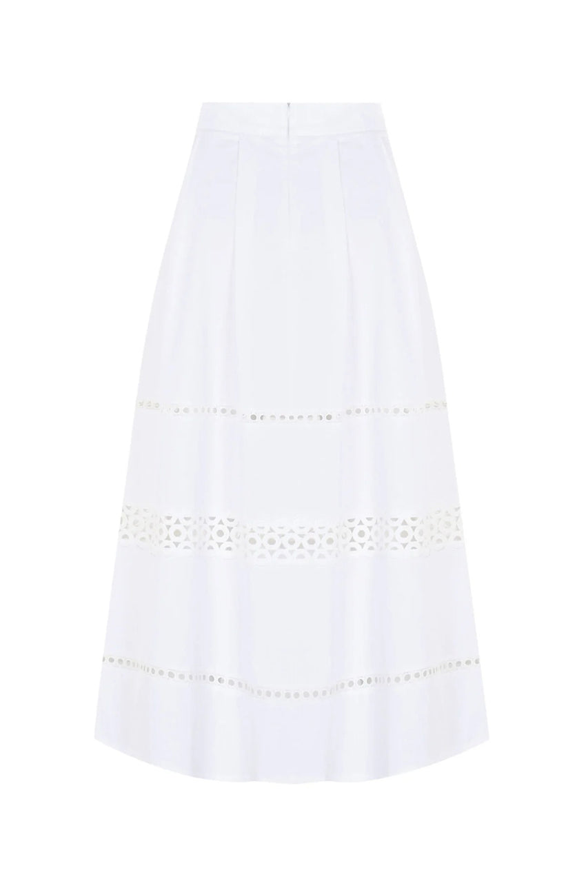 Broderie Detail Midi Karsyn Skirt - WHITE