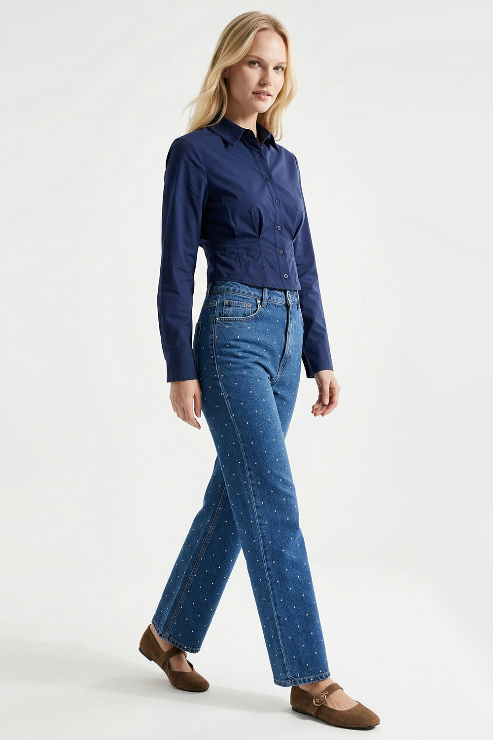 High Waisted Wide Leg Denim Jeans - INDIGO