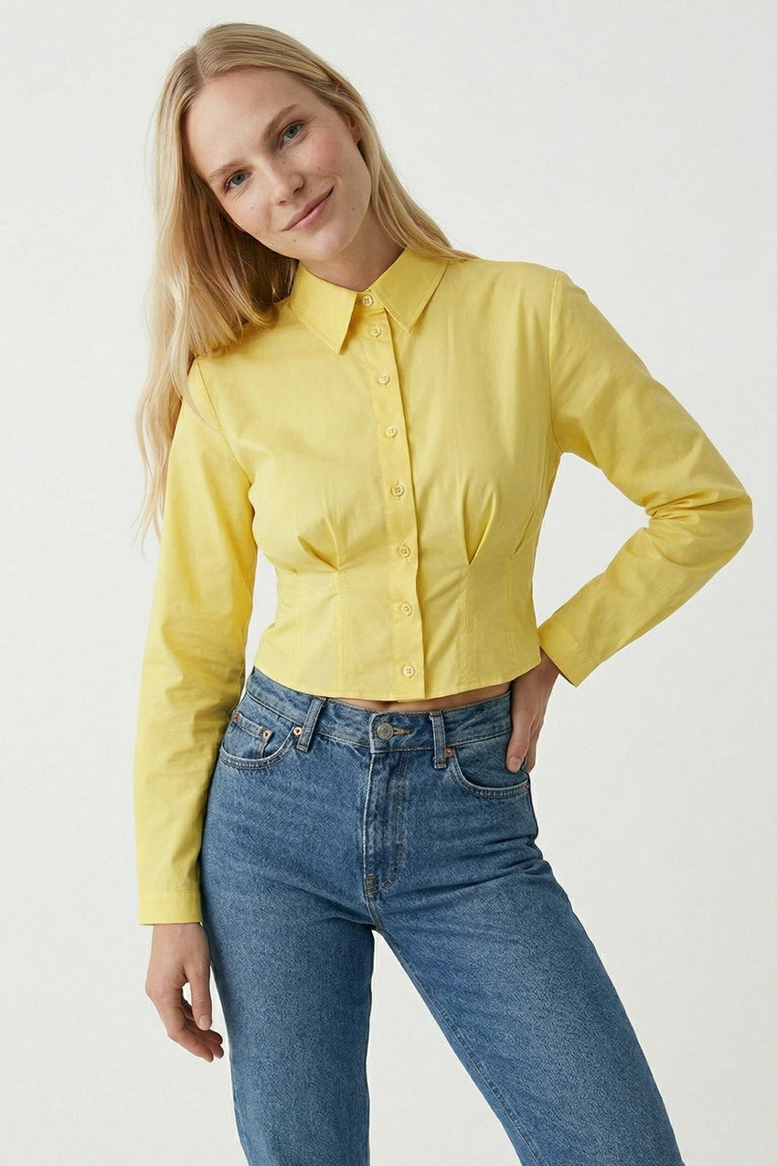 Felicia Long Sleeve Crop Shirt - YELLOW