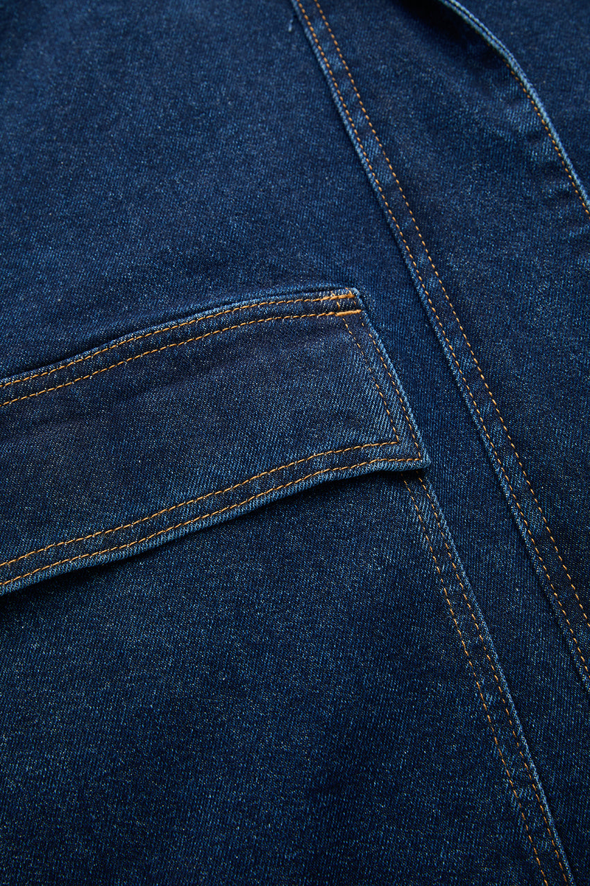 Lined Denim Jacket with Velvet Trim - INDIGO
