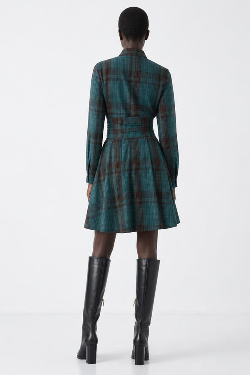 Long Sleeve Mini Dress with Waist Detail - MULTICOLOR