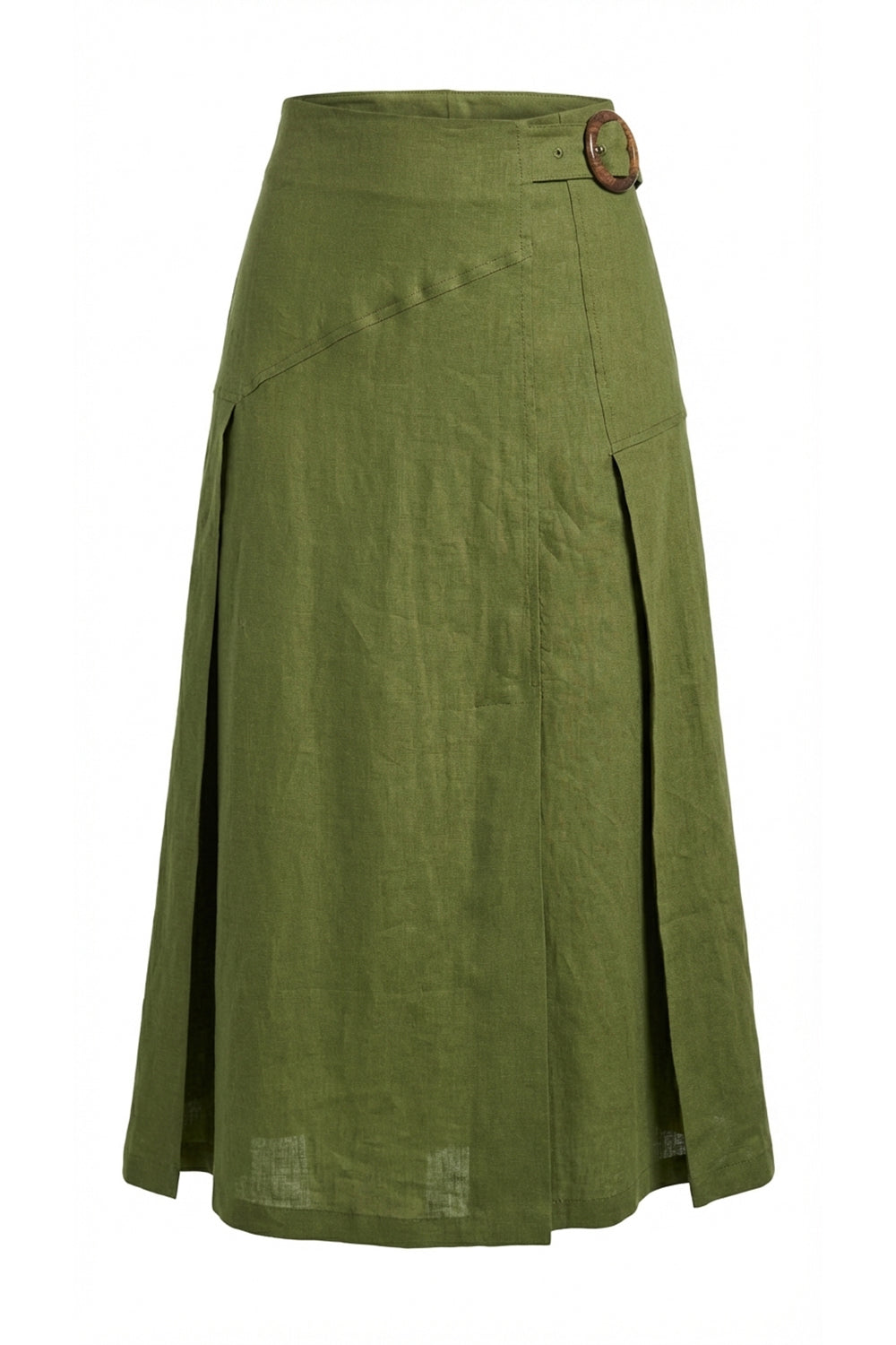 Linen Midi Skirt  - KHAKI
