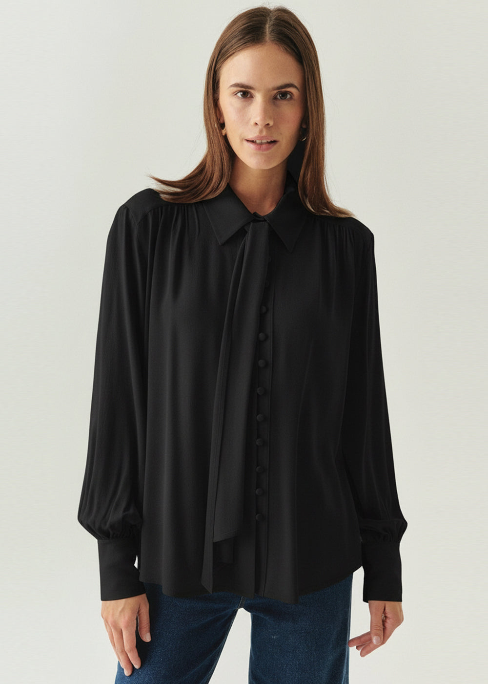 Harlee Black Long-Sleeve Shirt with Shirt Collar