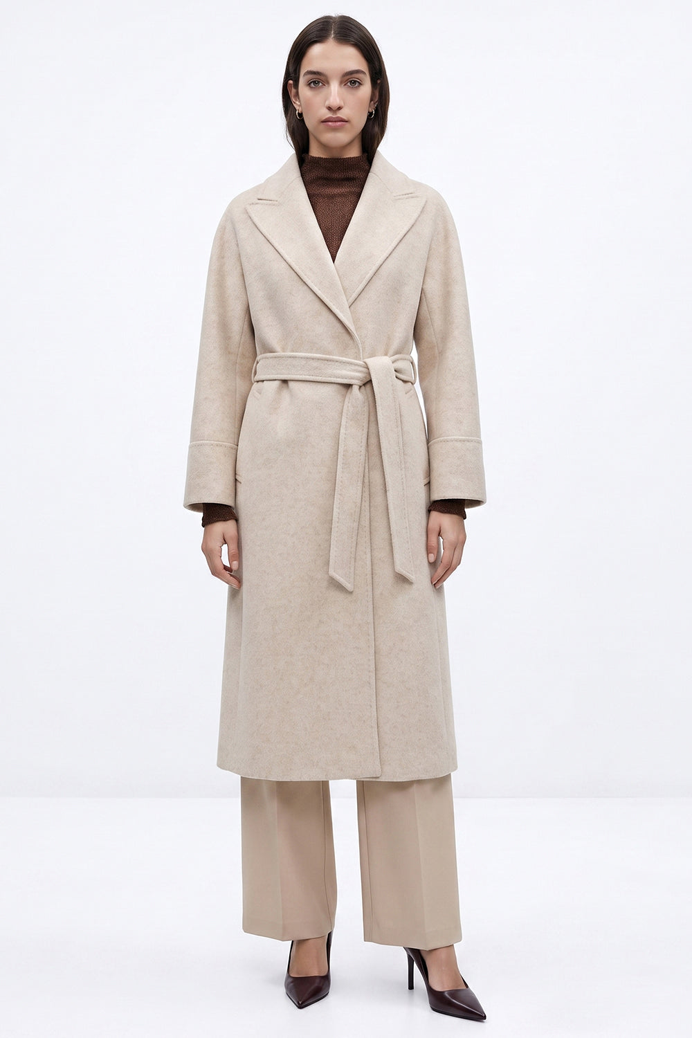 Raglan Sleeve Lined Coat with Belted Waist - ECRU